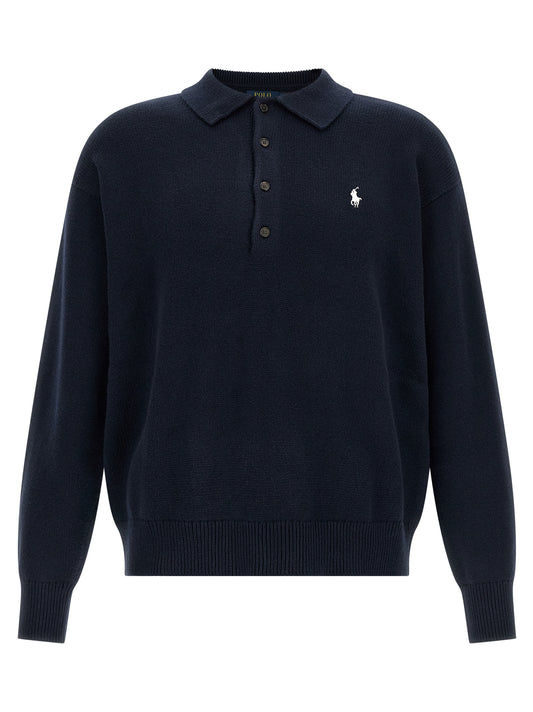 Cardigan by Polo Ralph Lauren for men in cotton blue features an impeccable silhouette, showcasing a sophisticated and long-sleeve detail for a truly impeccable finish.