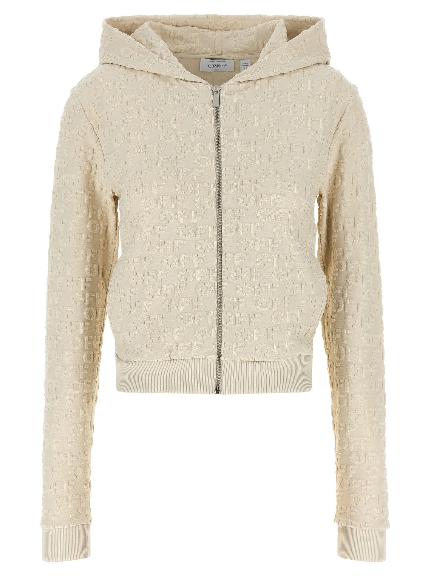 Sweatshirt Hoodie by Off-White for women in cotton terrycloth beige, silver, white & jacquard features a authentic silhouette, showcasing a sophisticated hooded neckline and authentic detail for a refined finish.