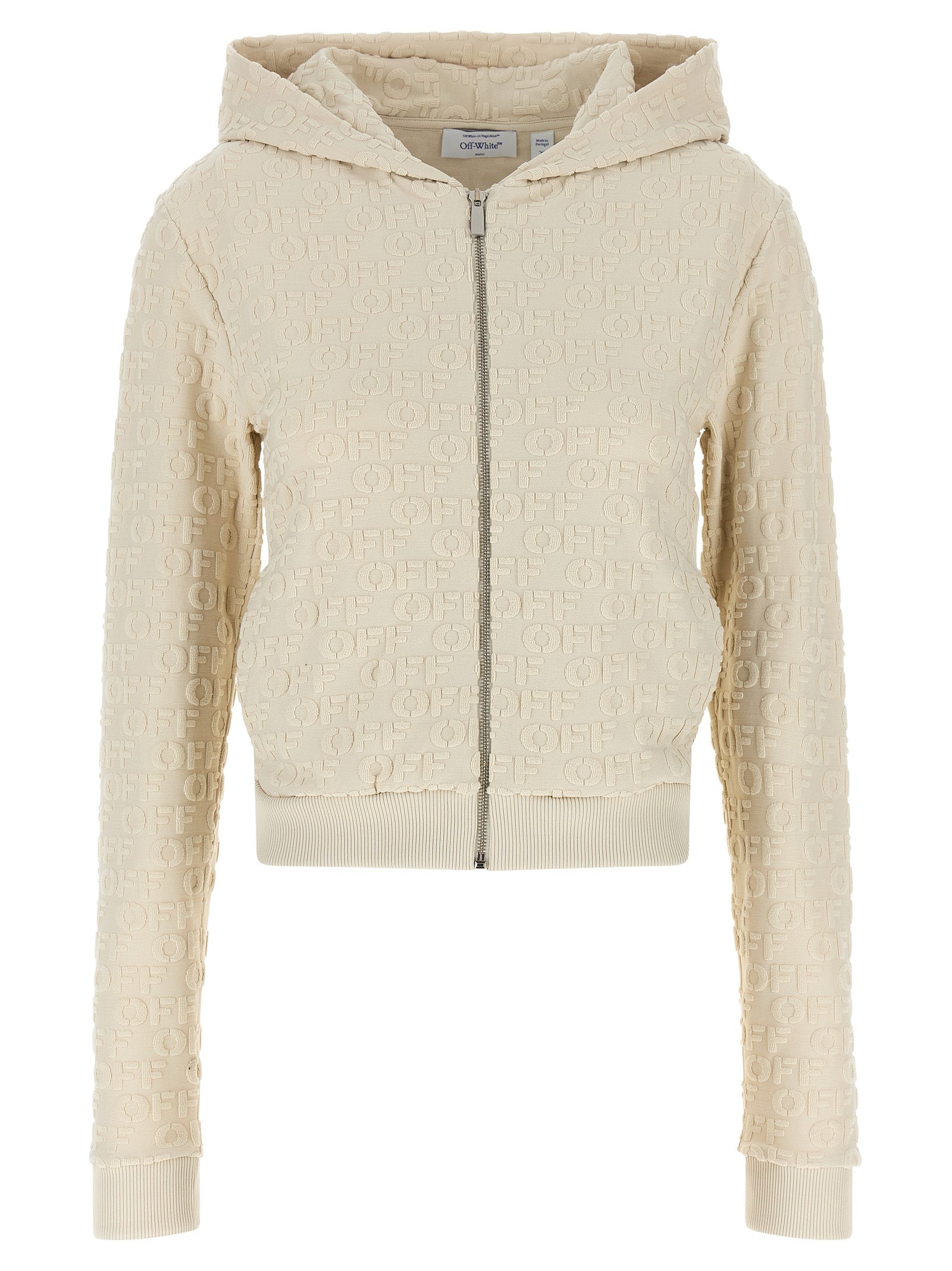 Sweatshirt Hoodie by Off-White for women in cotton terrycloth beige, silver, white & jacquard features a authentic silhouette, showcasing a sophisticated hooded neckline and authentic detail for a refined finish.