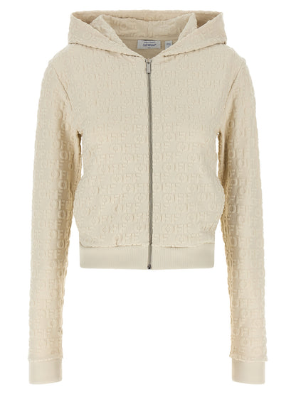 Sweatshirt Hoodie by Off-White for women in cotton terrycloth beige, silver, white & jacquard features a authentic silhouette, showcasing a sophisticated hooded neckline and authentic detail for a refined finish.