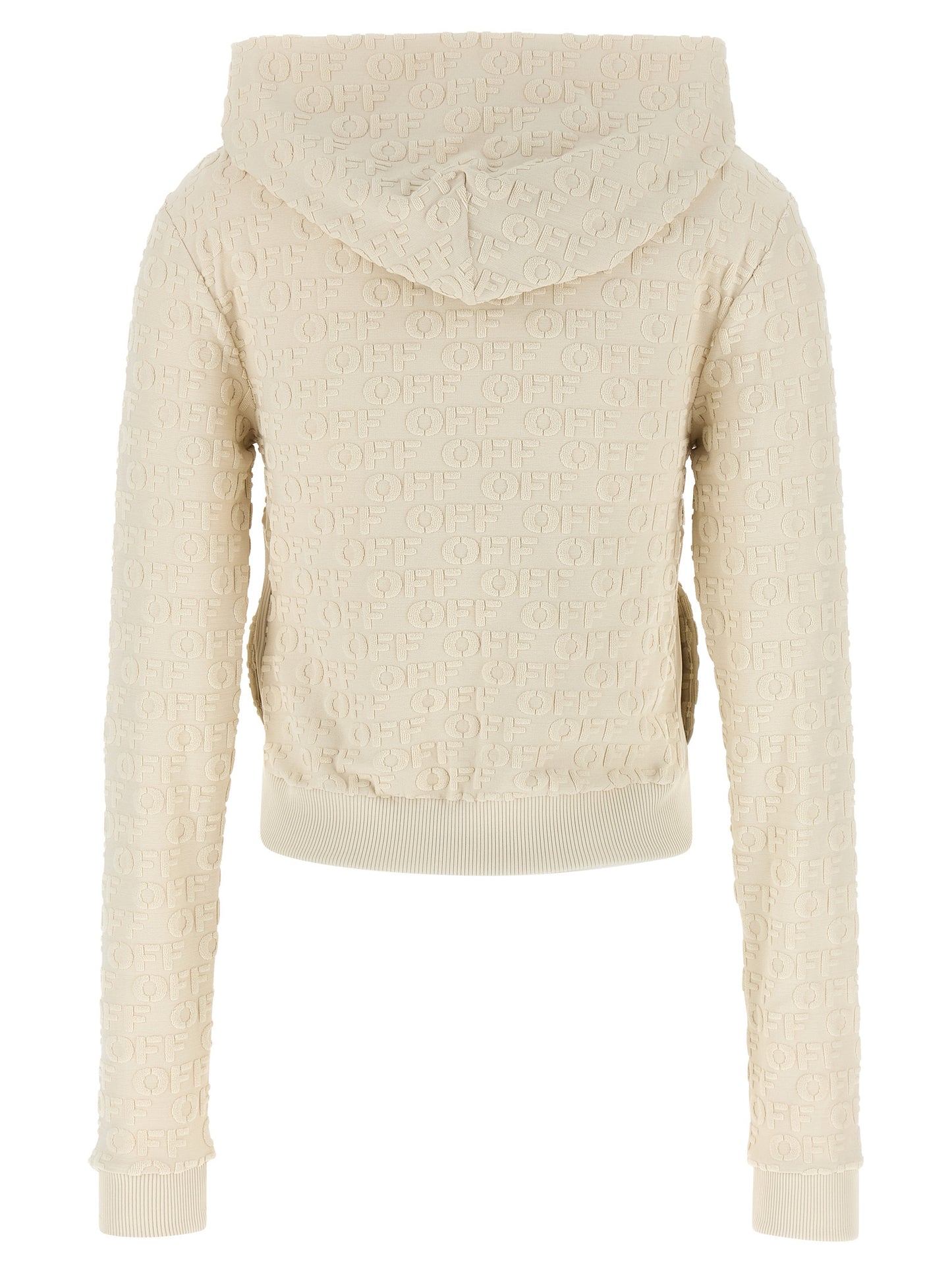 Sweatshirt Hoodie by Off-White for women in cotton terrycloth beige, silver, white & jacquard features an dramatic silhouette, showcasing a sophisticated hooded neckline and dramatic for a refined, modern aesthetic.