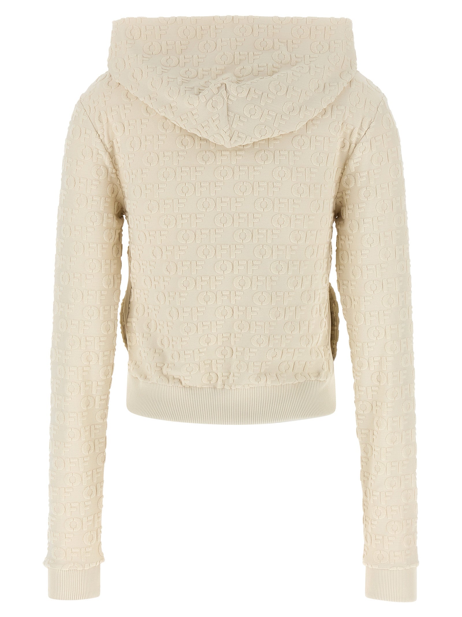 Sweatshirt Hoodie by Off-White for women in cotton terrycloth beige, silver, white & jacquard features an dramatic silhouette, showcasing a sophisticated hooded neckline and dramatic for a refined, modern aesthetic.