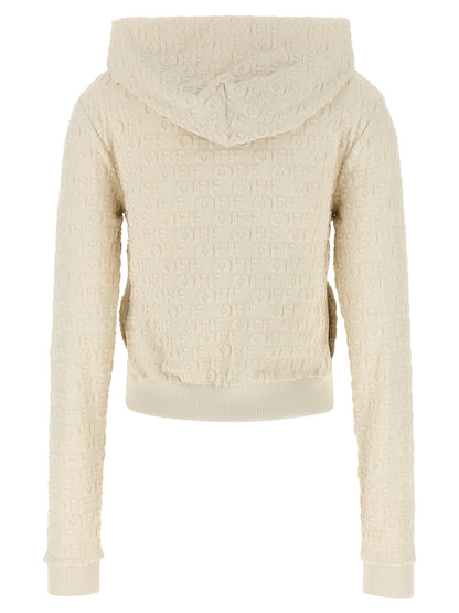 Sweatshirt Hoodie by Off-White for women in cotton terrycloth beige, silver, white & jacquard features an dramatic silhouette, showcasing a sophisticated hooded neckline and dramatic for a refined, modern aesthetic.