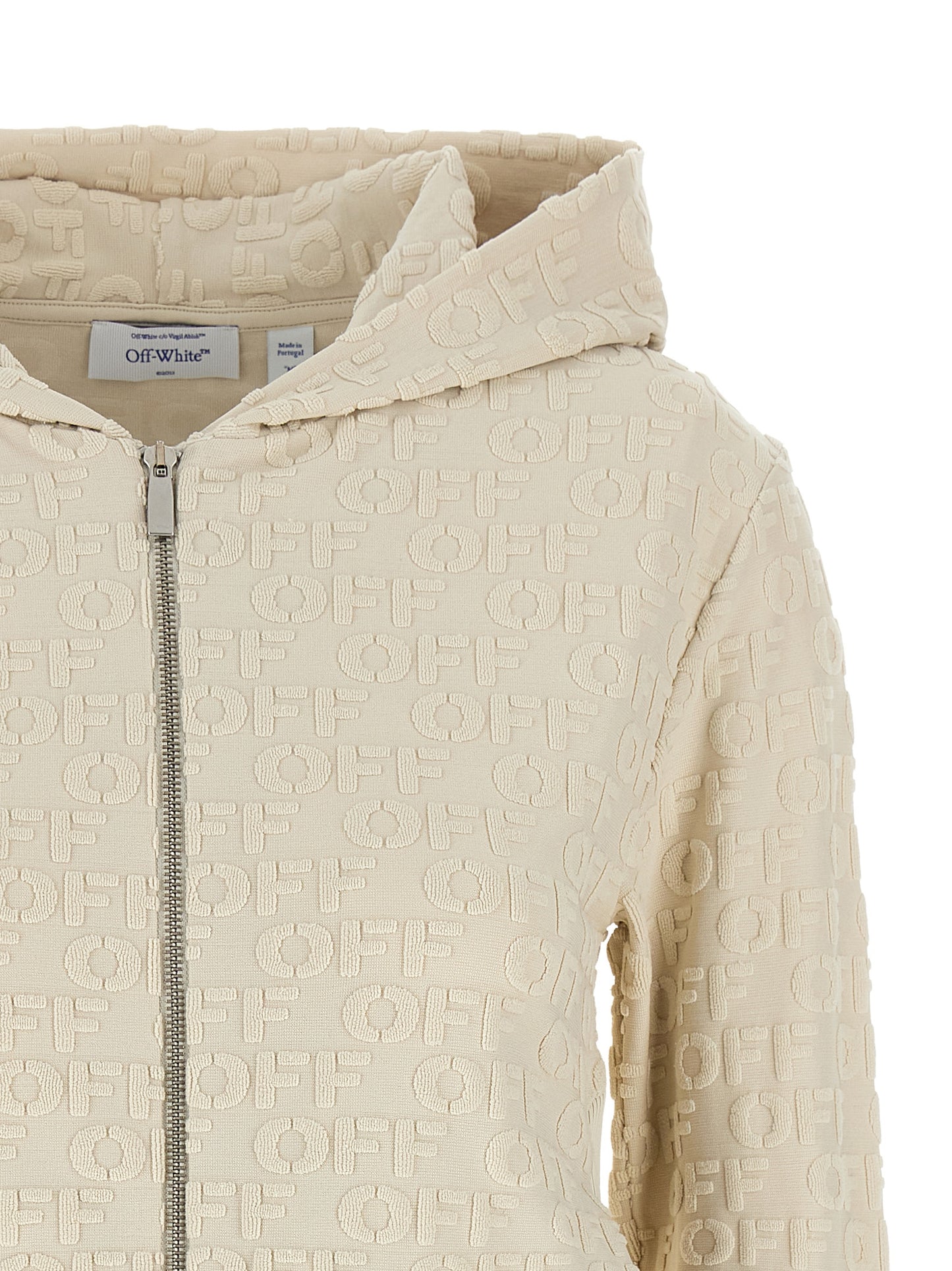 Sweatshirt Hoodie by Off-White for women in cotton terrycloth beige, silver, white & jacquard features an avant-garde silhouette, showcasing a sophisticated hooded neckline and detail for a truly avant-garde finish.