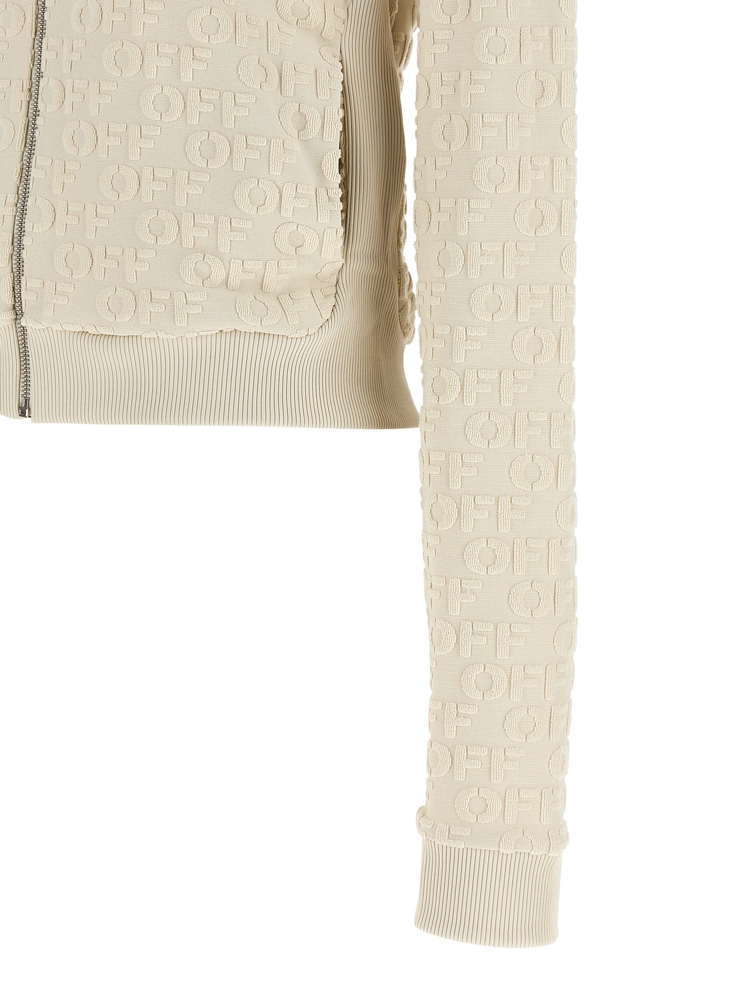 Sweatshirt Hoodie by Off-White for women in cotton terrycloth beige, silver, white & jacquard showcases a city-ready silhouette, artfully detailed with a signature and for a city-ready finish.