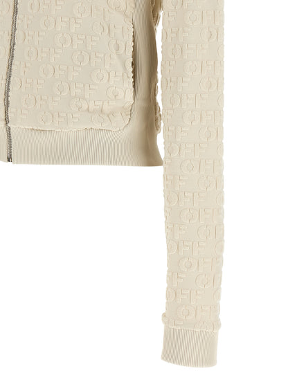 Sweatshirt Hoodie by Off-White for women in cotton terrycloth beige, silver, white & jacquard showcases a city-ready silhouette, artfully detailed with a signature and for a city-ready finish.