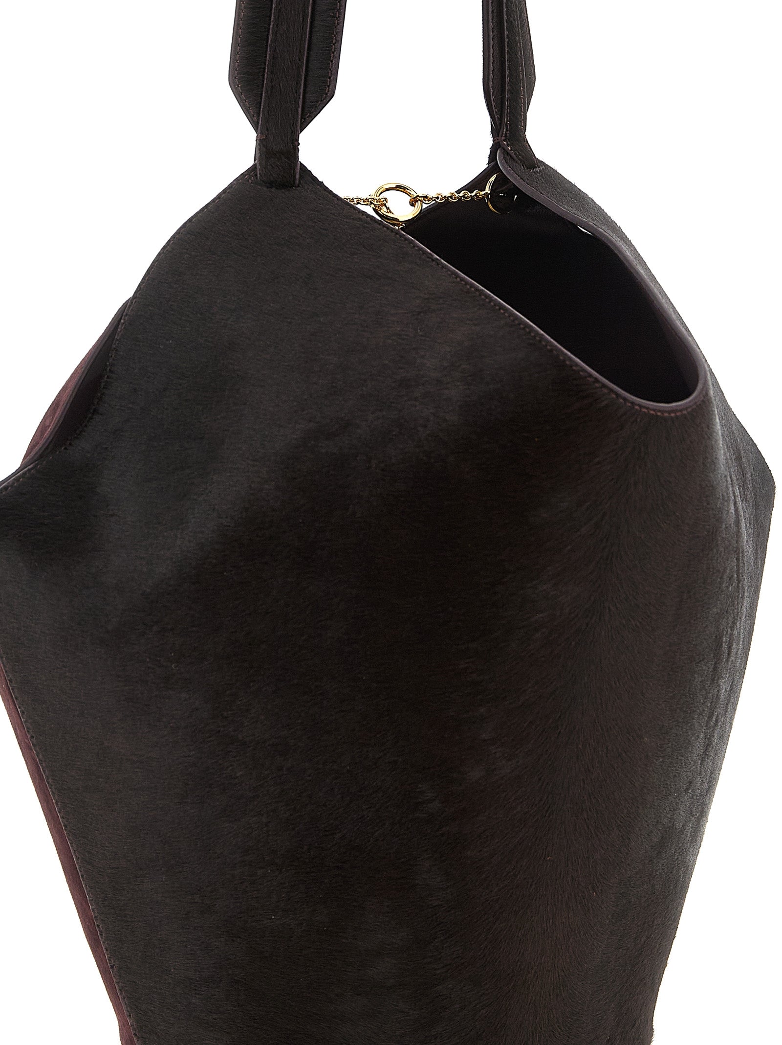 Small Shopper Tote Bag by Khaite for women in calfskin leather bordeaux & gold features a jet-set sophisticated Lotus Calfskin Leather Small Shopper Tote Bag design with a secure , ample , and versatile handle for a jet-set sophisticated finish.