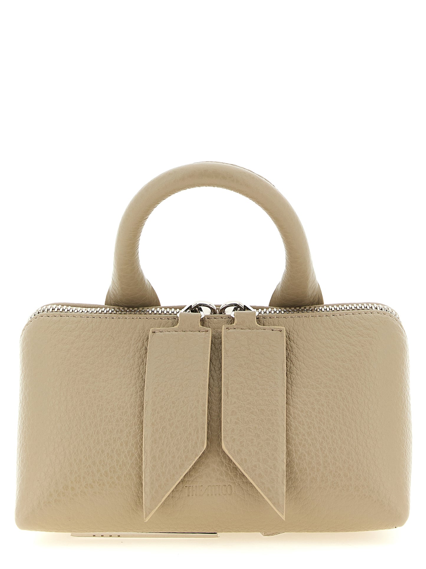 Mini Handbag by The Attico for women in calf leather beige, sand & silver presents a ornamental silhouette, showcasing a secure zipper, ample , and versatile shoulder-strap, handle & detachable-strap for a ornamental finish.