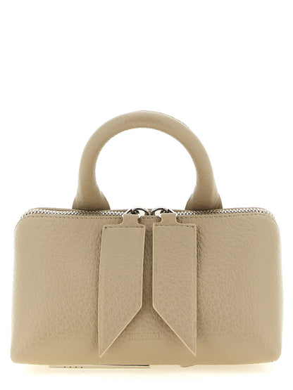 Mini Handbag by The Attico for women in calf leather beige, sand & silver presents a ornamental silhouette, showcasing a secure zipper, ample , and versatile shoulder-strap, handle & detachable-strap for a ornamental finish.