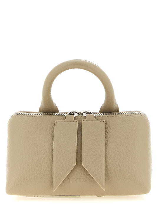 Mini Evening Handbag by The Attico for women in calf leather beige, sand & silver features a contemporary silhouette, showcasing a secure zipper, ample , and contemporary shoulder-strap, handle & detachable-strap for a sophisticated look.