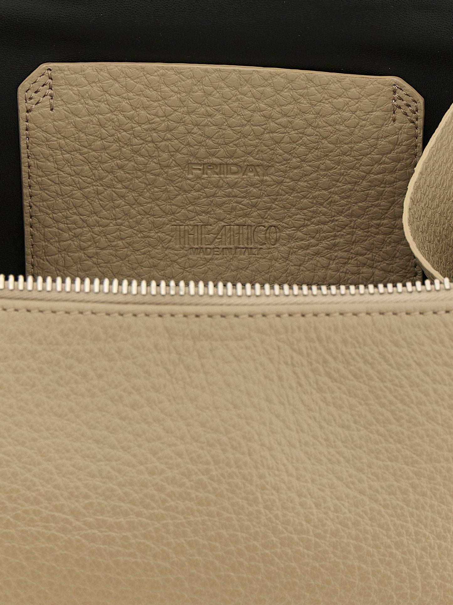 Mini Handbag by The Attico for women in calf leather beige, sand & silver features an refined silhouette, showcasing a secure zipper, ample , and versatile shoulder-strap, handle & detachable-strap for a sophisticated refined aesthetic.
