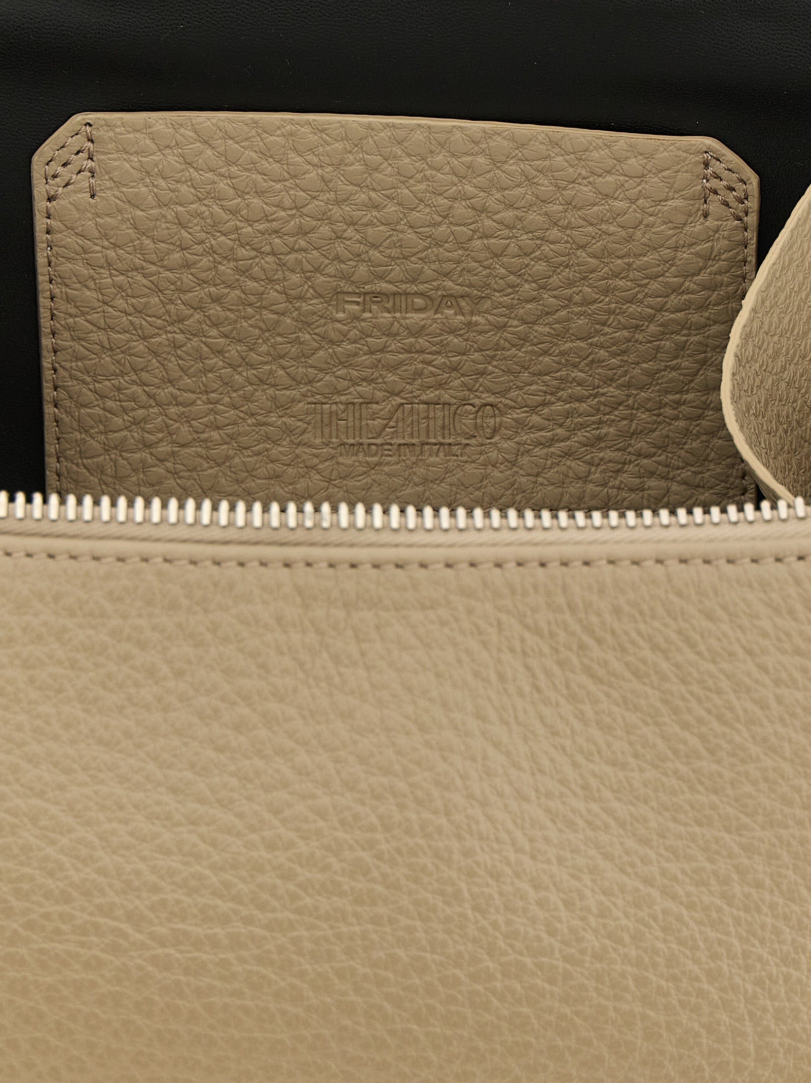 Mini Handbag by The Attico for women in calf leather beige, sand & silver features an refined silhouette, showcasing a secure zipper, ample , and versatile shoulder-strap, handle & detachable-strap for a sophisticated refined aesthetic.