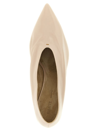 Mid-Heel Pumps Heels by Khaite for women in bos taurus suede calfskin leather beige & gold showcases a exquisite silhouette, perfectly accentuating Women's Bos Taurus Suede Calfskin Leather Mid-Heel Pumps Heels with a exquisite mid-heel and exquisite .