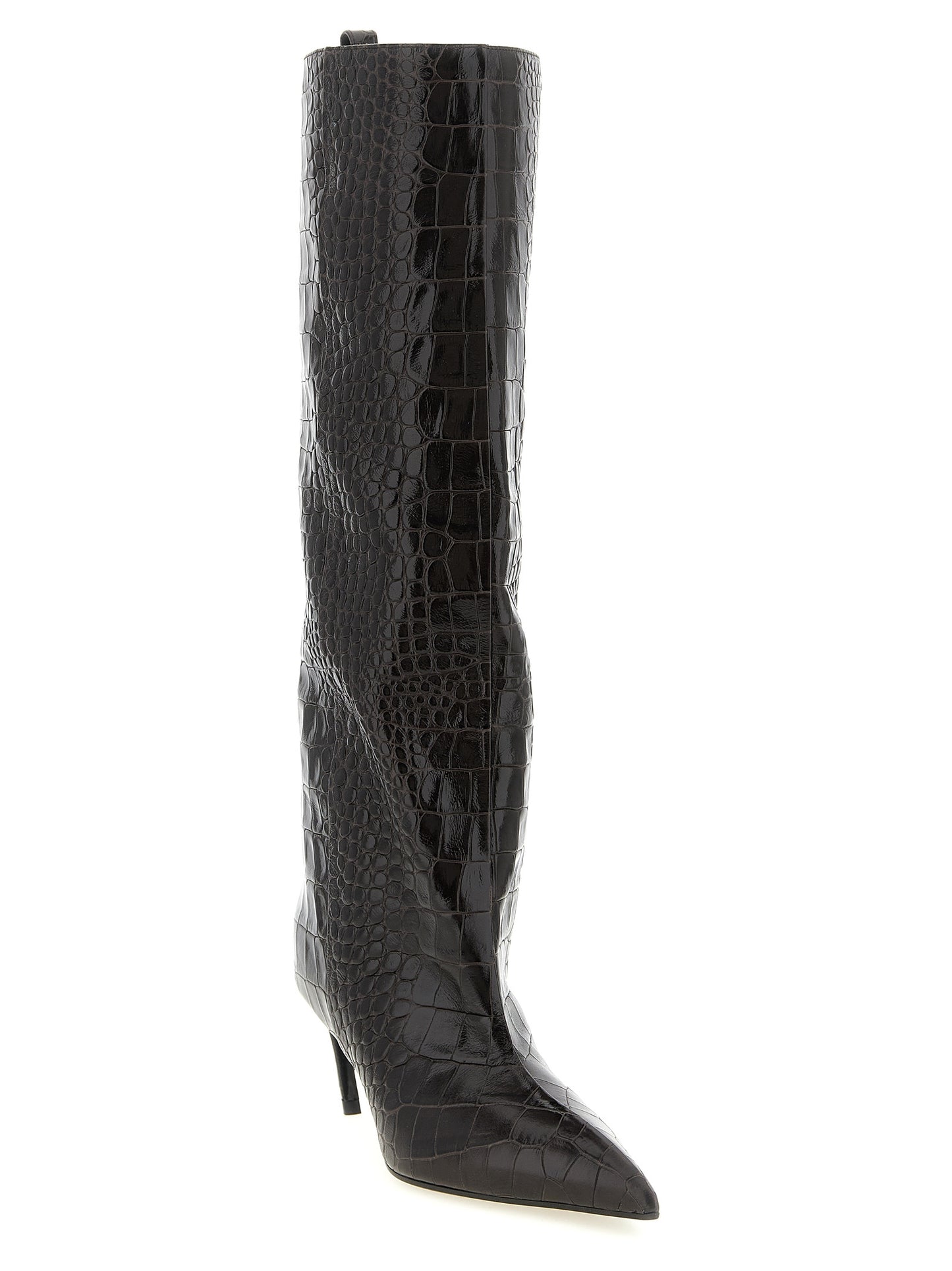 Over-The-Knee Boots by The Attico for women in crocodile skin leather brown, silver & print features an high-performance silhouette, showcasing the sophisticated design of the Women's Crocodile Skin Leather Over-The-Knee Boots with a and a refined .