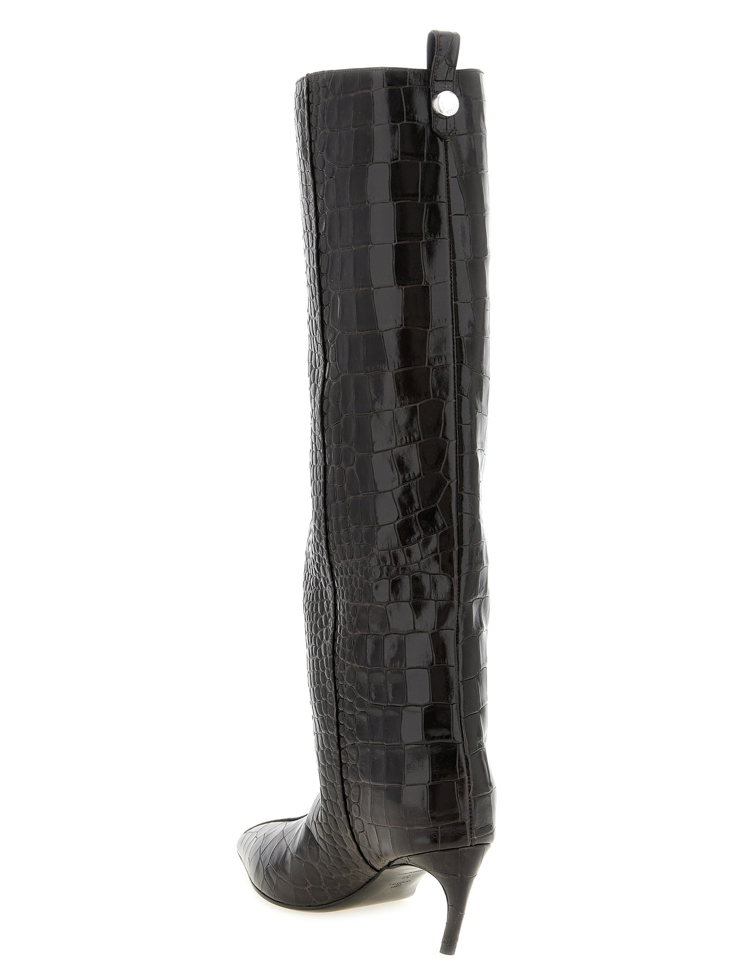 Over-The-Knee Boots by The Attico for women in crocodile skin leather brown, silver & print showcases a ergonomic silhouette from the Women's Crocodile Skin Leather Over-The-Knee Boots collection, featuring a ergonomic and a ergonomic .