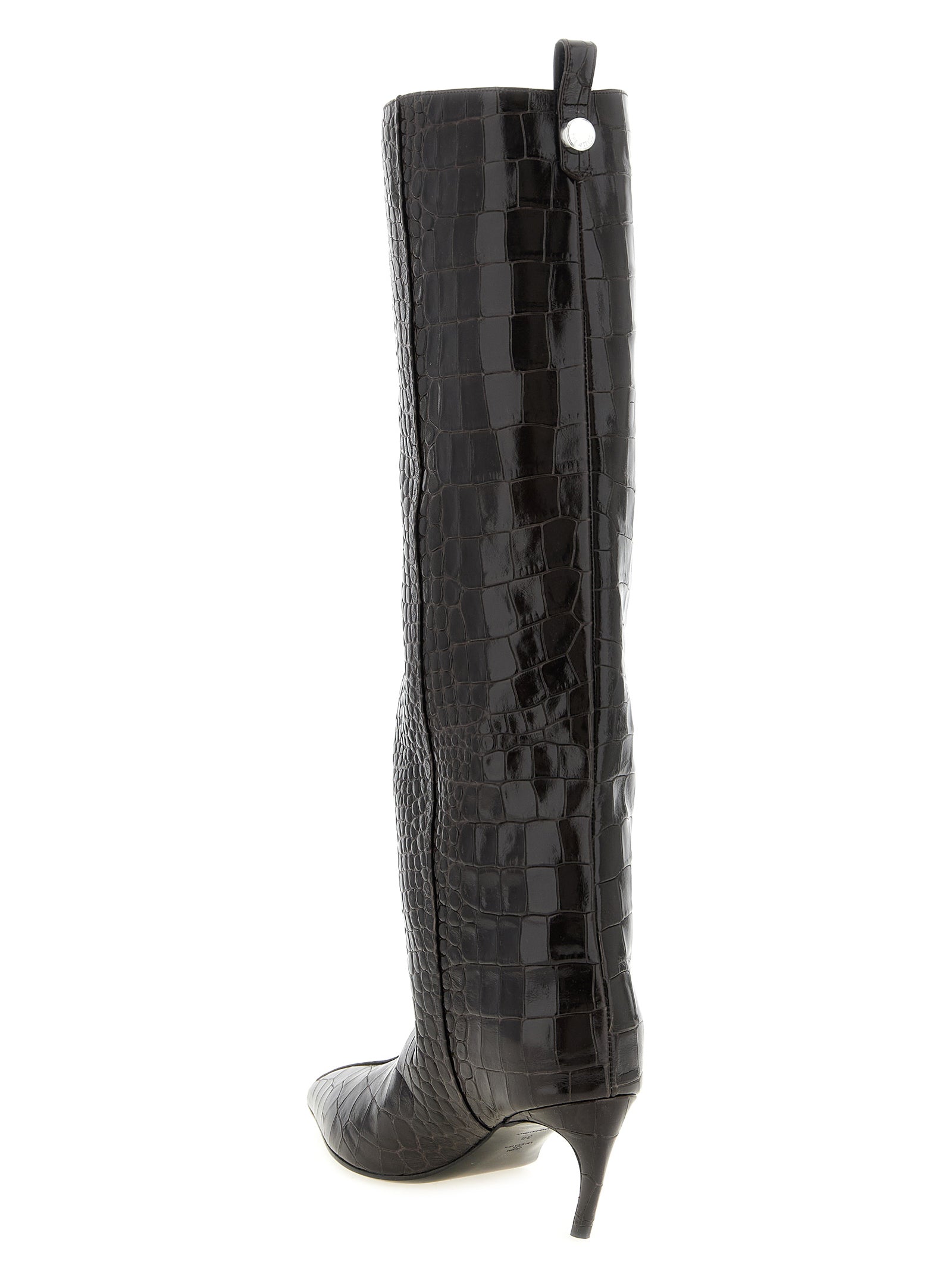Over-The-Knee Boots by The Attico for women in crocodile skin leather brown, silver & print showcases a ergonomic silhouette from the Women's Crocodile Skin Leather Over-The-Knee Boots collection, featuring a ergonomic and a ergonomic .