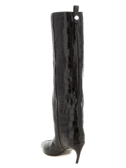 Over-The-Knee Boots by The Attico for women in crocodile skin leather brown, silver & print showcases a ergonomic silhouette from the Women's Crocodile Skin Leather Over-The-Knee Boots collection, featuring a ergonomic and a ergonomic .