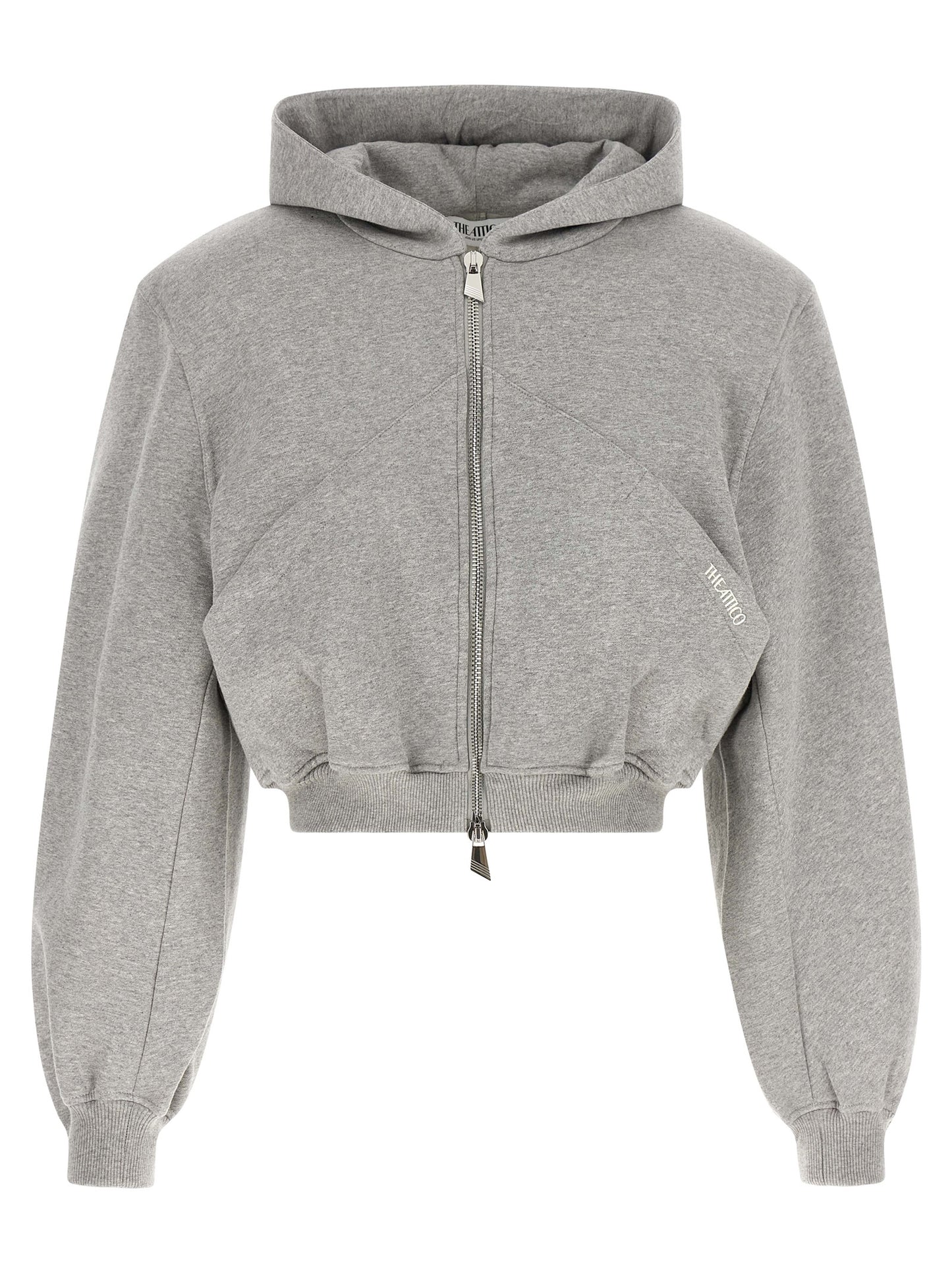 Sweatshirt Hoodie by The Attico for women in cotton gray & silver features an avant-garde silhouette, showcasing a sophisticated hooded neckline and detail for a truly avant-garde finish.