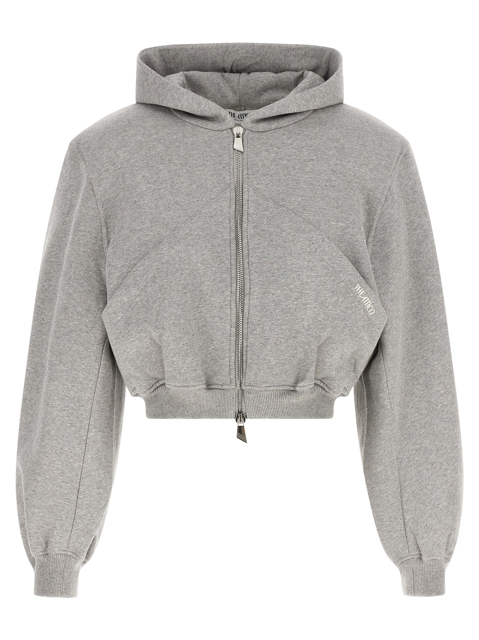 Sweatshirt Hoodie by The Attico for women in cotton gray & silver features an avant-garde silhouette, showcasing a sophisticated hooded neckline and detail for a truly avant-garde finish.