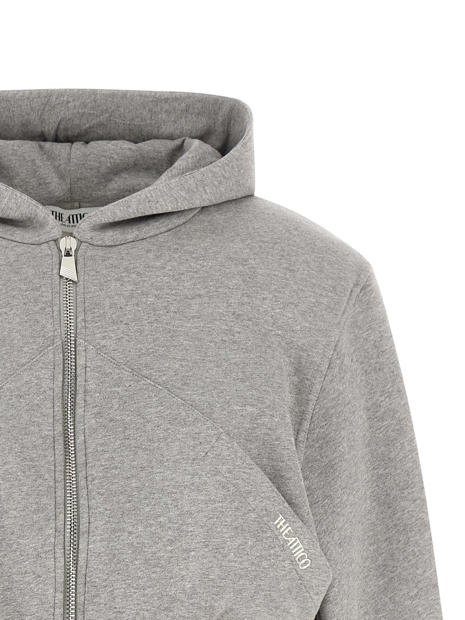 Sweatshirt Hoodie by The Attico for women in cotton gray & silver features an dramatic silhouette, showcasing a sophisticated hooded neckline and dramatic for a refined, modern aesthetic.