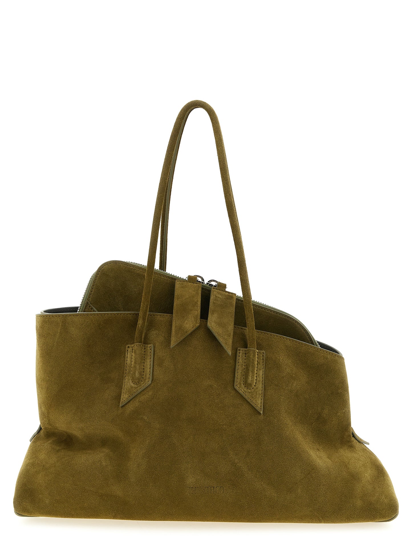 Medium Shoulder Bag by The Attico for women in bos taurus calf suede leather bicolour, green & olive features a stately silhouette, showcasing a secure zipper, ample , and stately shoulder-strap & handle for a stately finish.