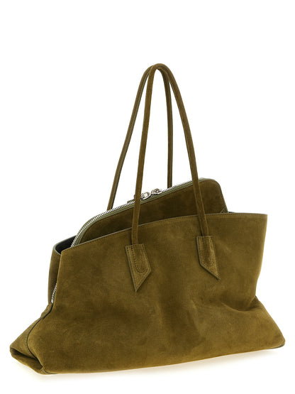 Medium Shoulder Bag by The Attico for women in bos taurus calf suede leather bicolour, green & olive features a effortless chic silhouette with a secure zipper, ample , and versatile shoulder-strap & handle for a effortless chic finish.