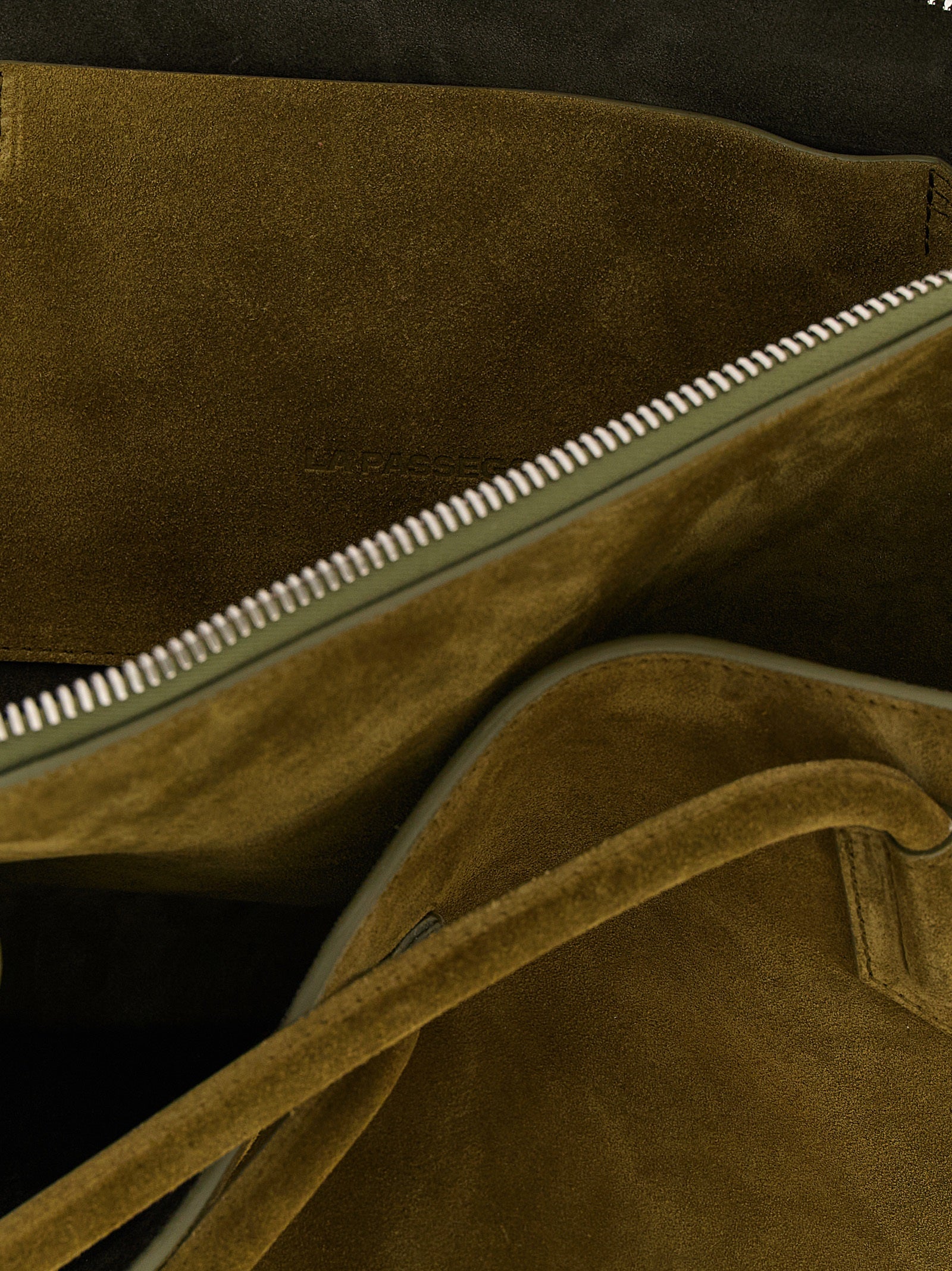 Medium Shoulder Bag by The Attico for women in bos taurus calf suede leather bicolour, green & olive features a stately silhouette, showcasing a secure zipper, ample , and stately shoulder-strap & handle for a stately finish.