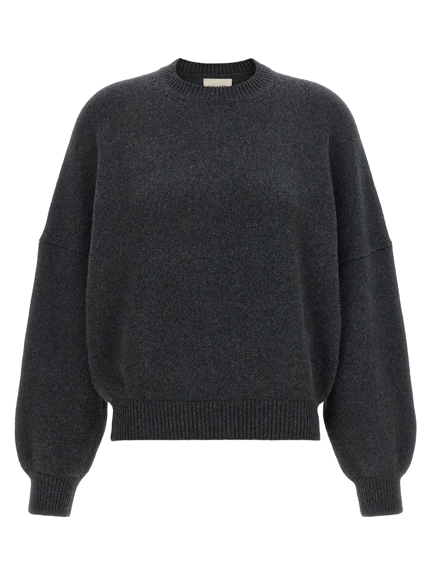 Cardigan by Khaite for women in cashmere gray features a dramatic silhouette, showcasing a sophisticated and dramatic detail for a timeless, premium look.
