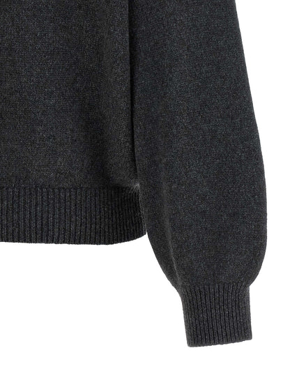 Cardigan by Khaite for women in cashmere gray showcases a luxurious silhouette, meticulously detailed with a sophisticated and for a refined finish.