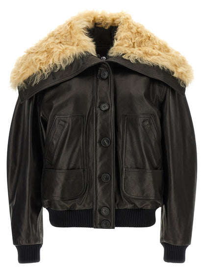 Bomber Jacket by The Attico for women in lambskin leather black features a city-ready silhouette, detailed with pockets and a city-ready .