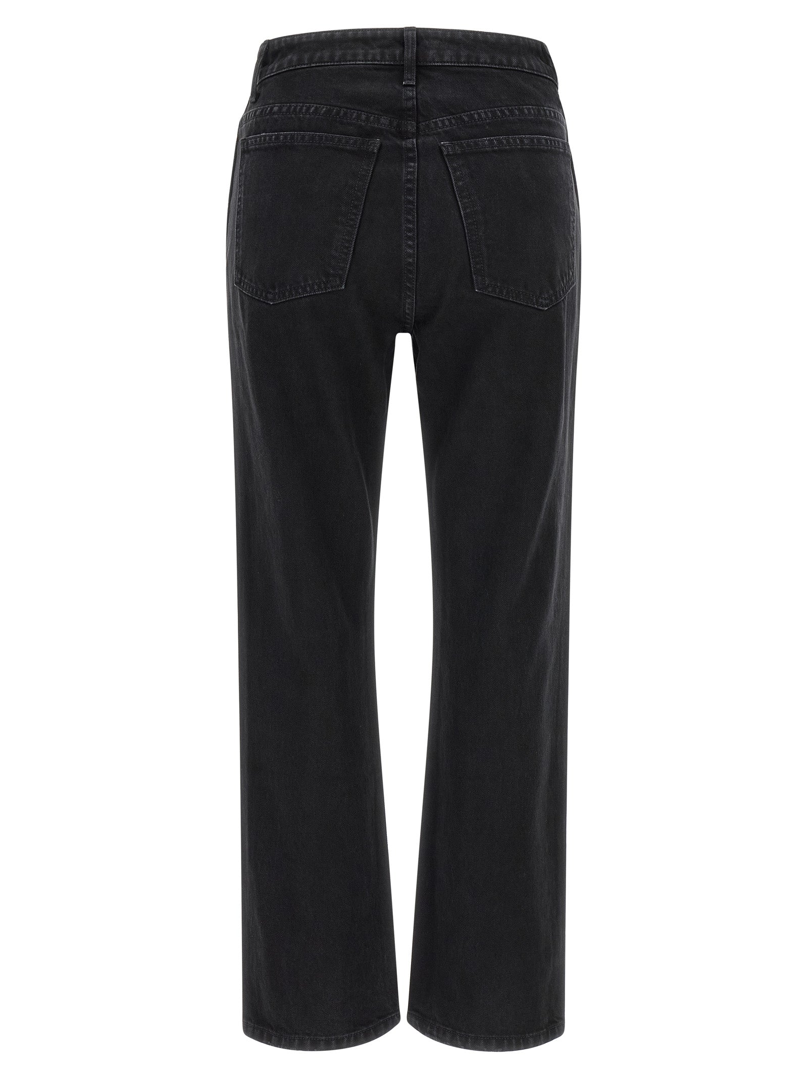 Jeans by Khaite for women in denim cotton black & gold presents a tailored silhouette, showcasing a tailored flared & cropped and cropped cut with a refined high rise for a truly tailored aesthetic.