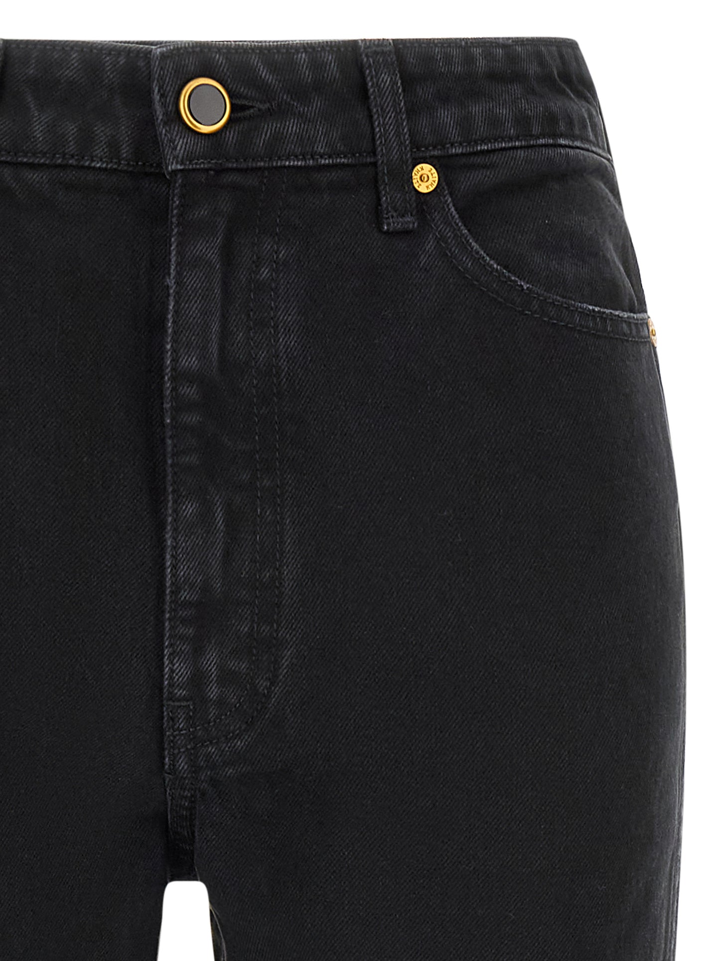 Jeans by Khaite for women in denim cotton black & gold features an sartorial flared & cropped and cropped with a high rise cut for a sartorial finish.