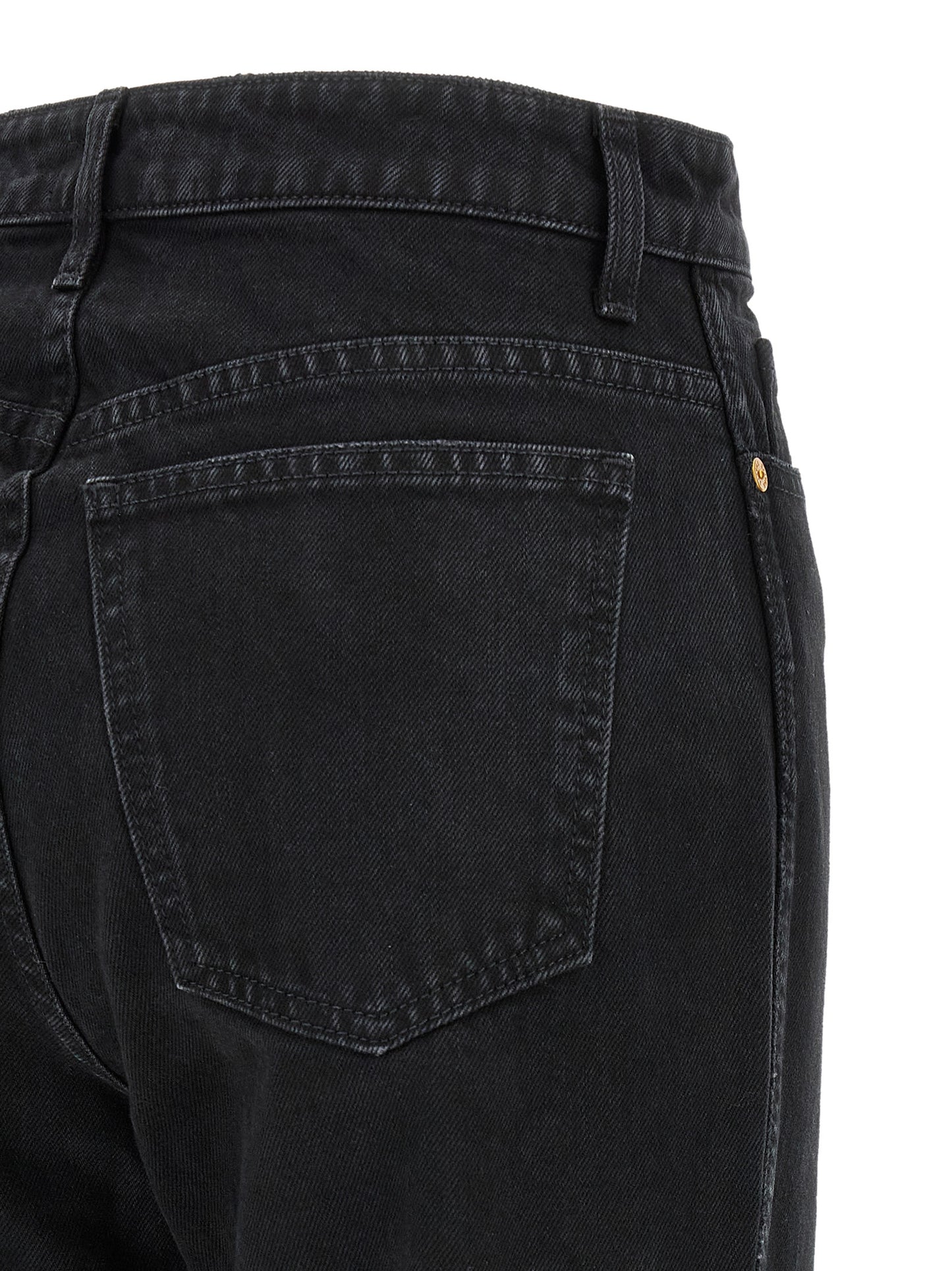 Jeans by Khaite for women in denim cotton black & gold features an sophisticated high rise and flared & cropped with a precise cropped, creating a sophisticated and sophisticated silhouette.