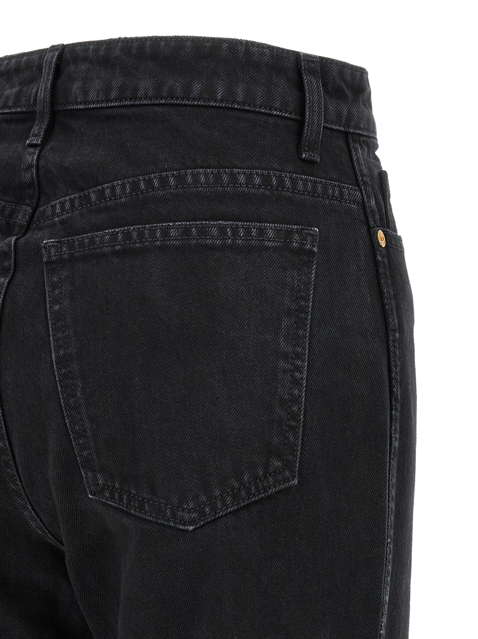 Jeans by Khaite for women in denim cotton black & gold features an sophisticated high rise and flared & cropped with a precise cropped, creating a sophisticated and sophisticated silhouette.