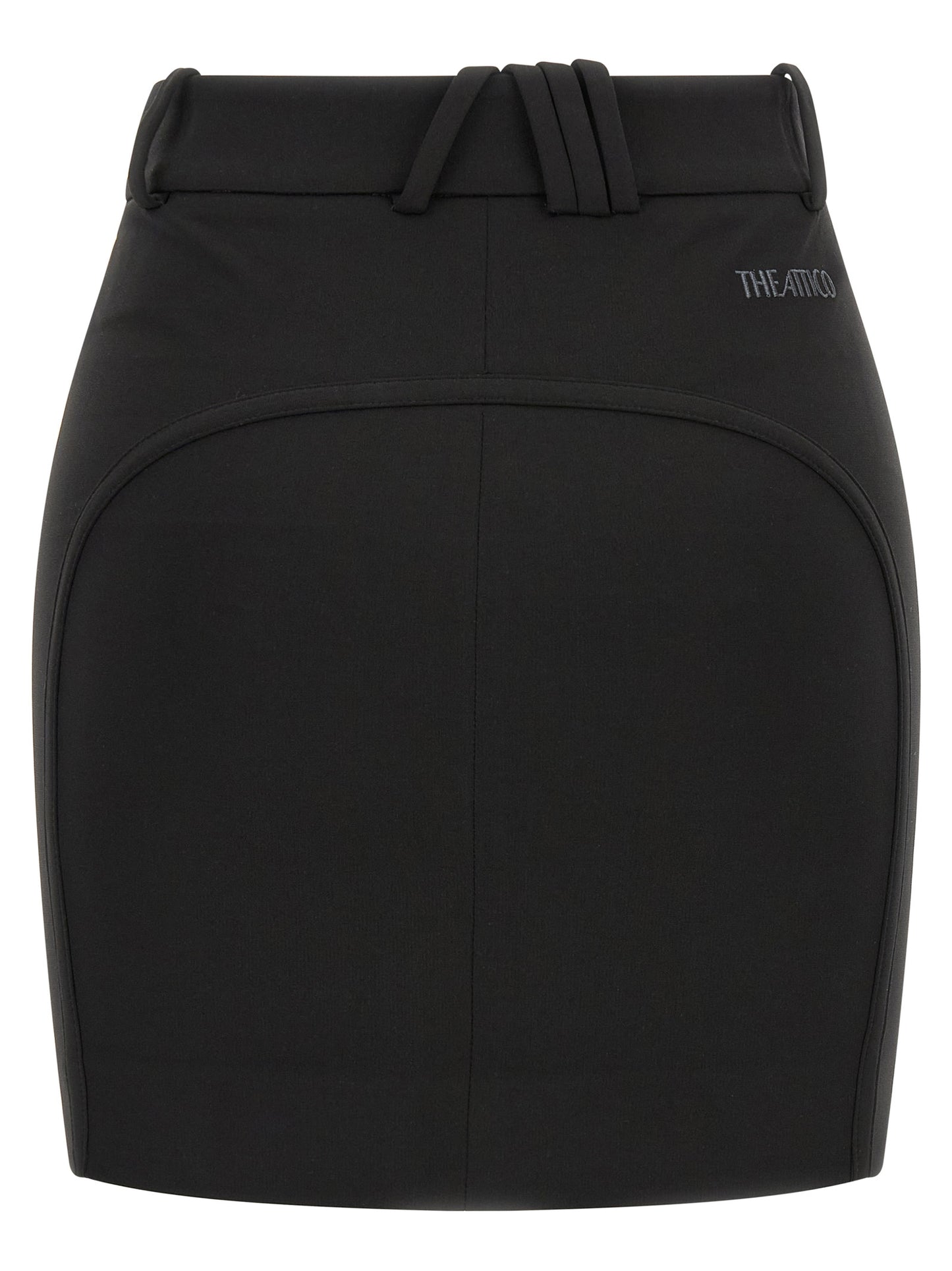 Skirt by The Attico for women in polyamide & viscose black & silver showcases a sultry silhouette, elegantly defined by its mini long and the sophisticated sultry design of the Women's High Rise Polyamide & Viscose Mini Long Skirt.