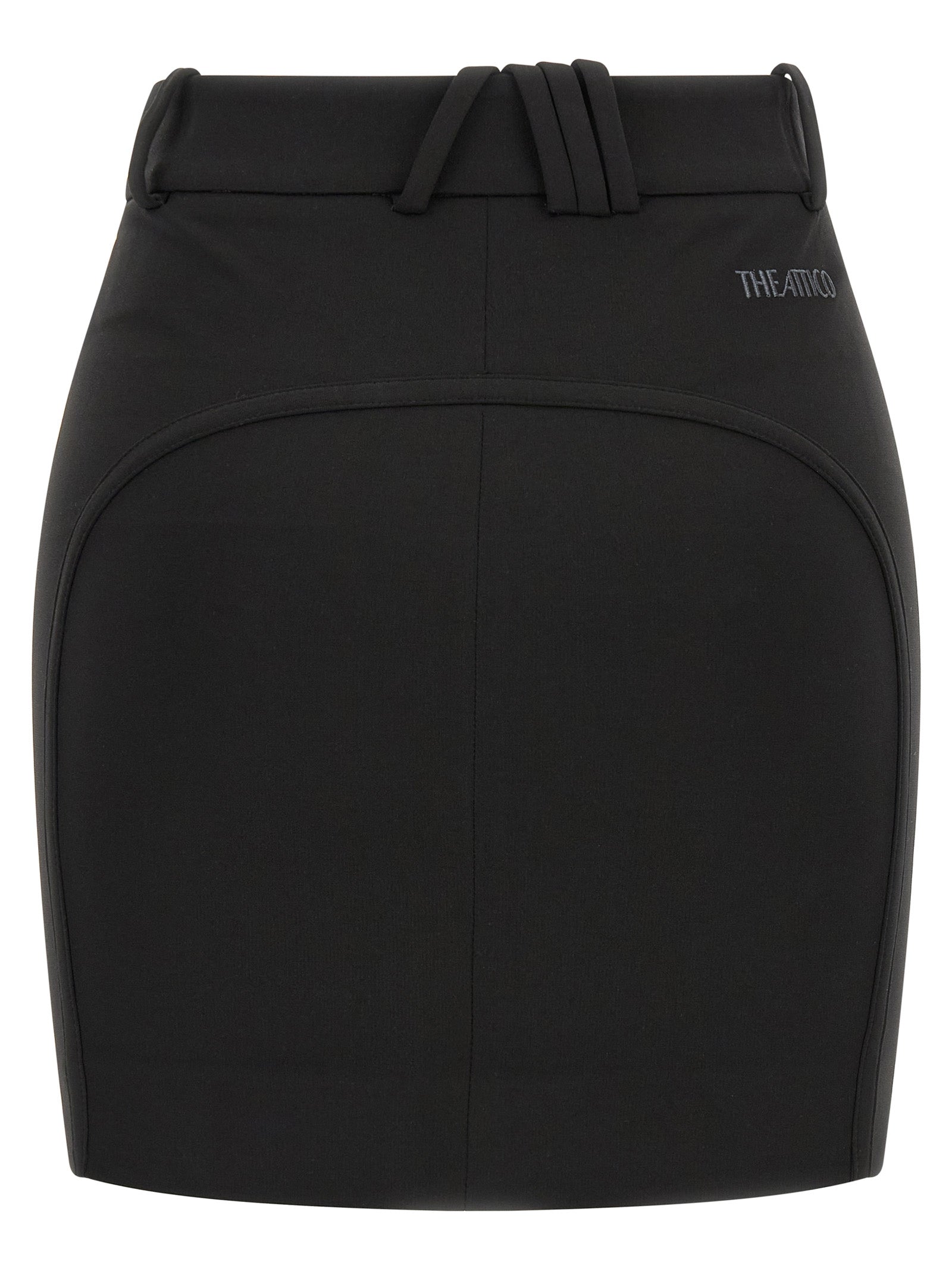 Skirt by The Attico for women in polyamide & viscose black & silver showcases a sultry silhouette, elegantly defined by its mini long and the sophisticated sultry design of the Women's High Rise Polyamide & Viscose Mini Long Skirt.