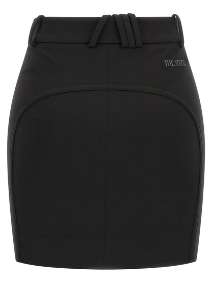 Skirt by The Attico for women in polyamide & viscose black & silver showcases a sultry silhouette, elegantly defined by its mini long and the sophisticated sultry design of the Women's High Rise Polyamide & Viscose Mini Long Skirt.