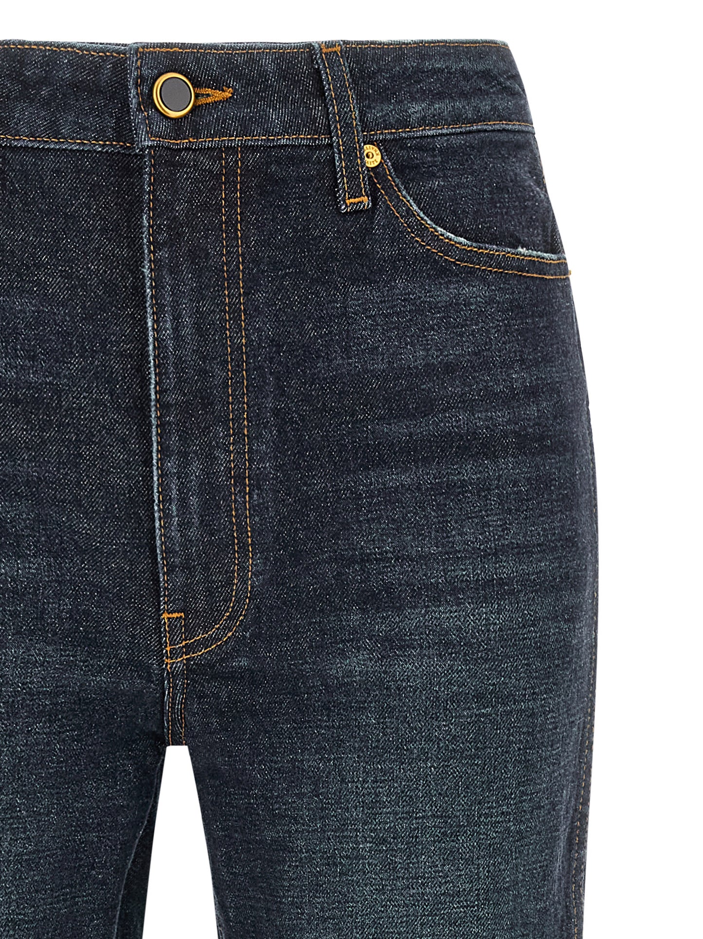 Jeans by Khaite for women in denim cotton & polyurethane dark-blue features an sartorial flared & cropped and cropped with a high rise cut for a sartorial finish.