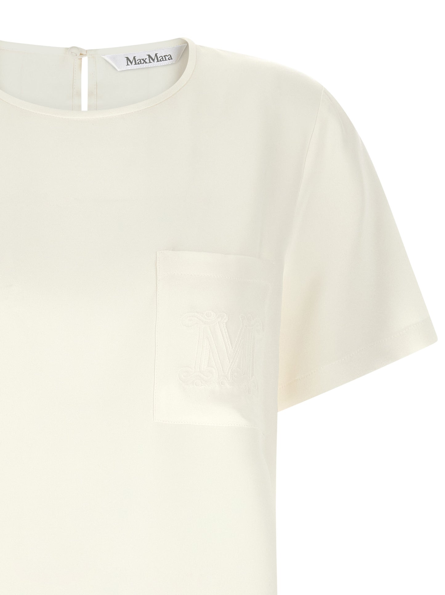 Blouse by Max Mara for women in silk crepe ivory & white presents a discerning silhouette, showcasing a sophisticated round neckline and for a truly discerning finish.