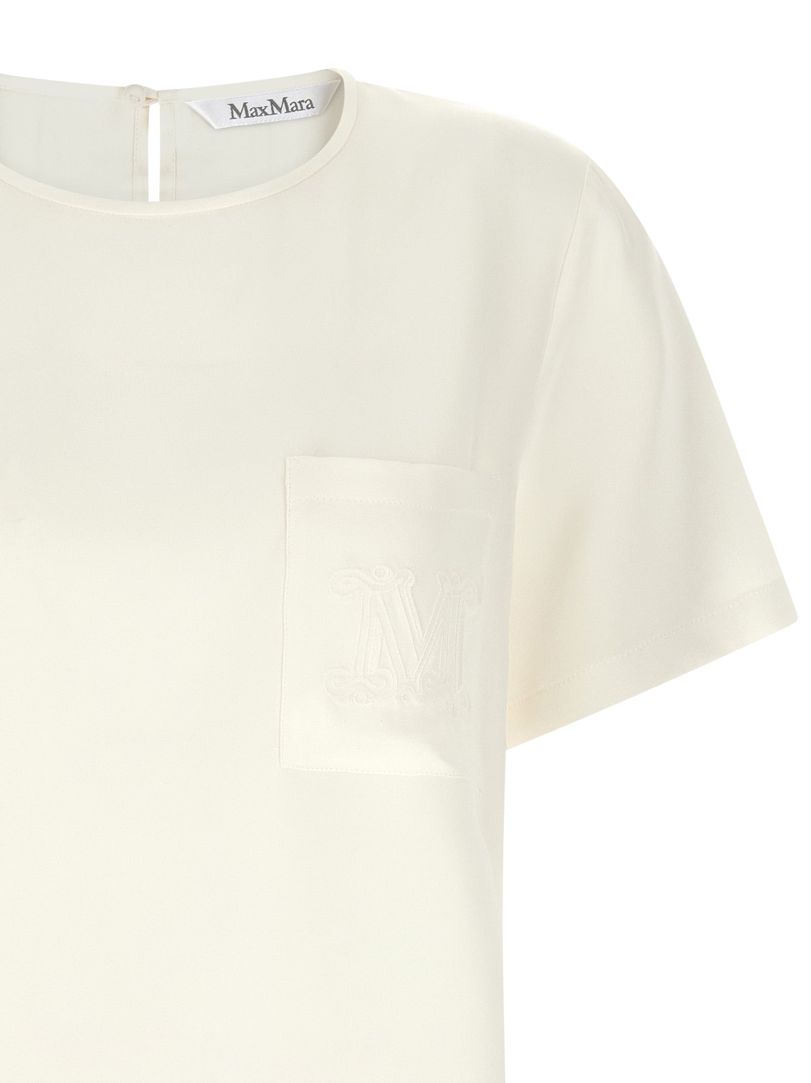 Blouse by Max Mara for women in silk crepe ivory & white presents a discerning silhouette, showcasing a sophisticated round neckline and for a truly discerning finish.