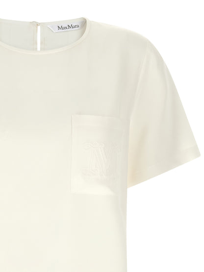 Blouse by Max Mara for women in silk crepe ivory & white presents a discerning silhouette, showcasing a sophisticated round neckline and for a truly discerning finish.