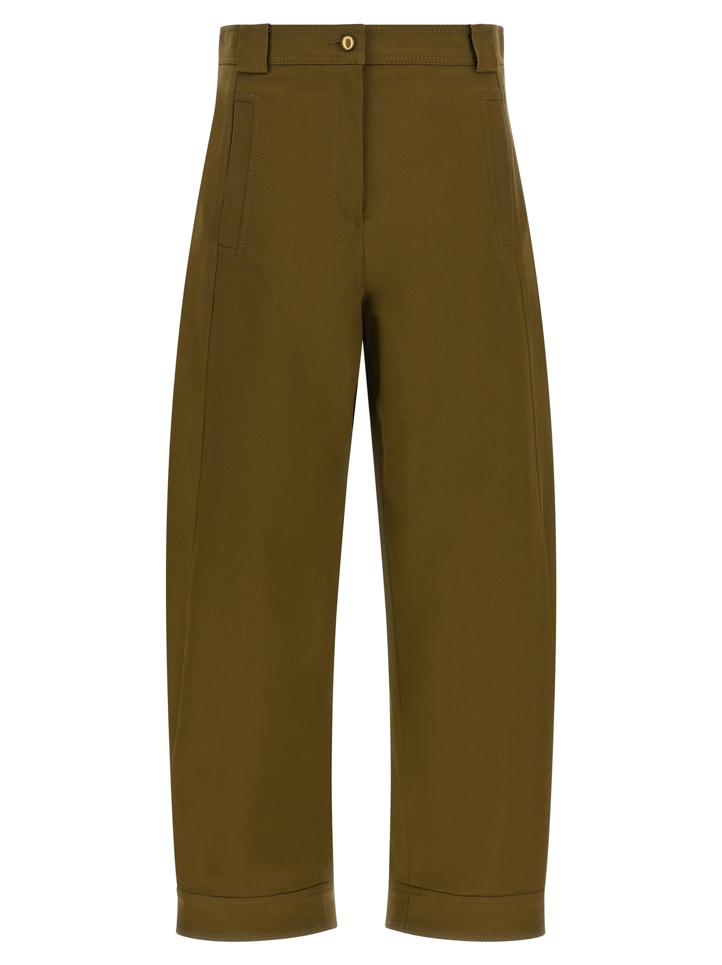 Trousers by Max Mara for women in stretch cotton canvas bicolour, gold, green & olive features an on trend silhouette, showcasing a sophisticated wide & cropped with a cropped and for an on trend finish.