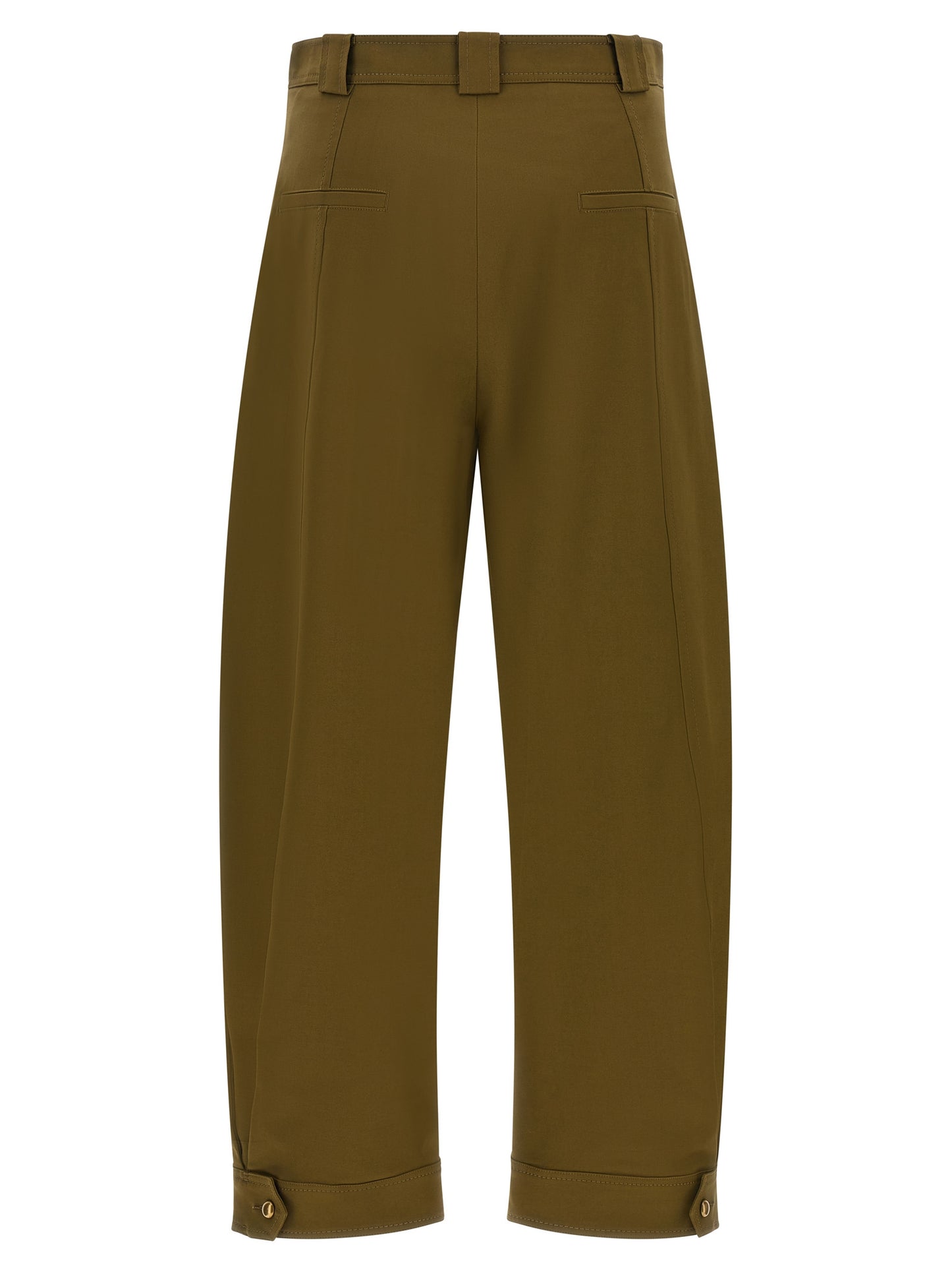 Trousers by Max Mara for women in stretch cotton canvas bicolour, gold, green & olive presents a perennial silhouette, meticulously tailored with a wide & cropped cut, cropped finish, and an elegant .