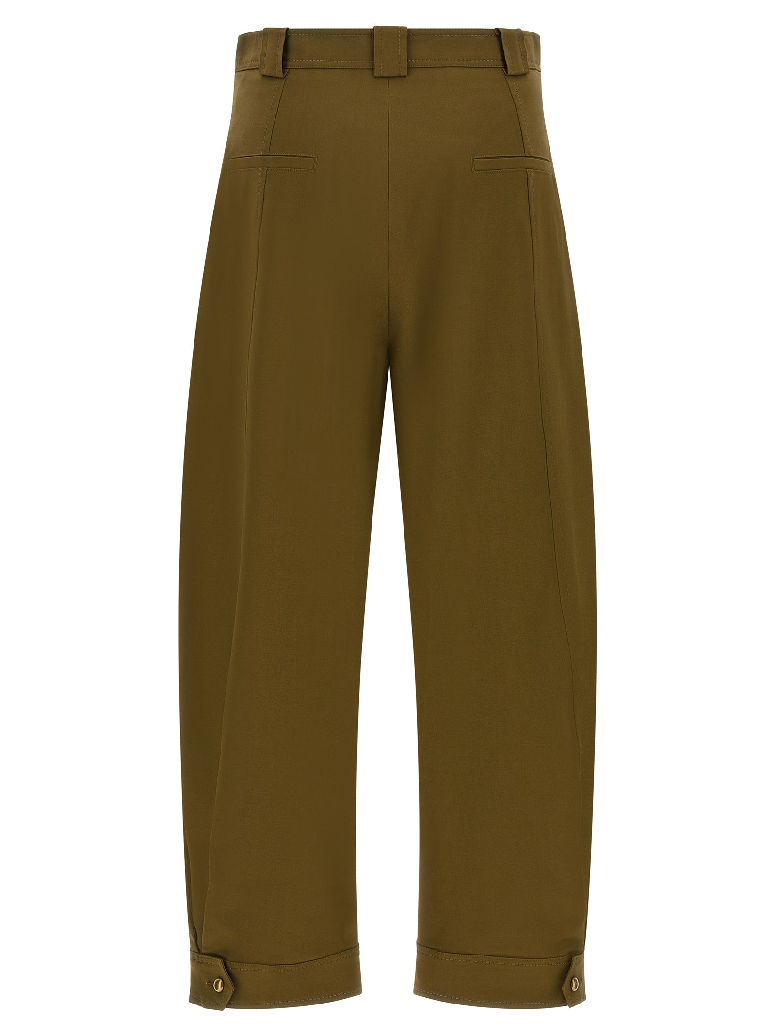 Trousers by Max Mara for women in stretch cotton canvas bicolour, gold, green & olive presents a perennial silhouette, meticulously tailored with a wide & cropped cut, cropped finish, and an elegant .