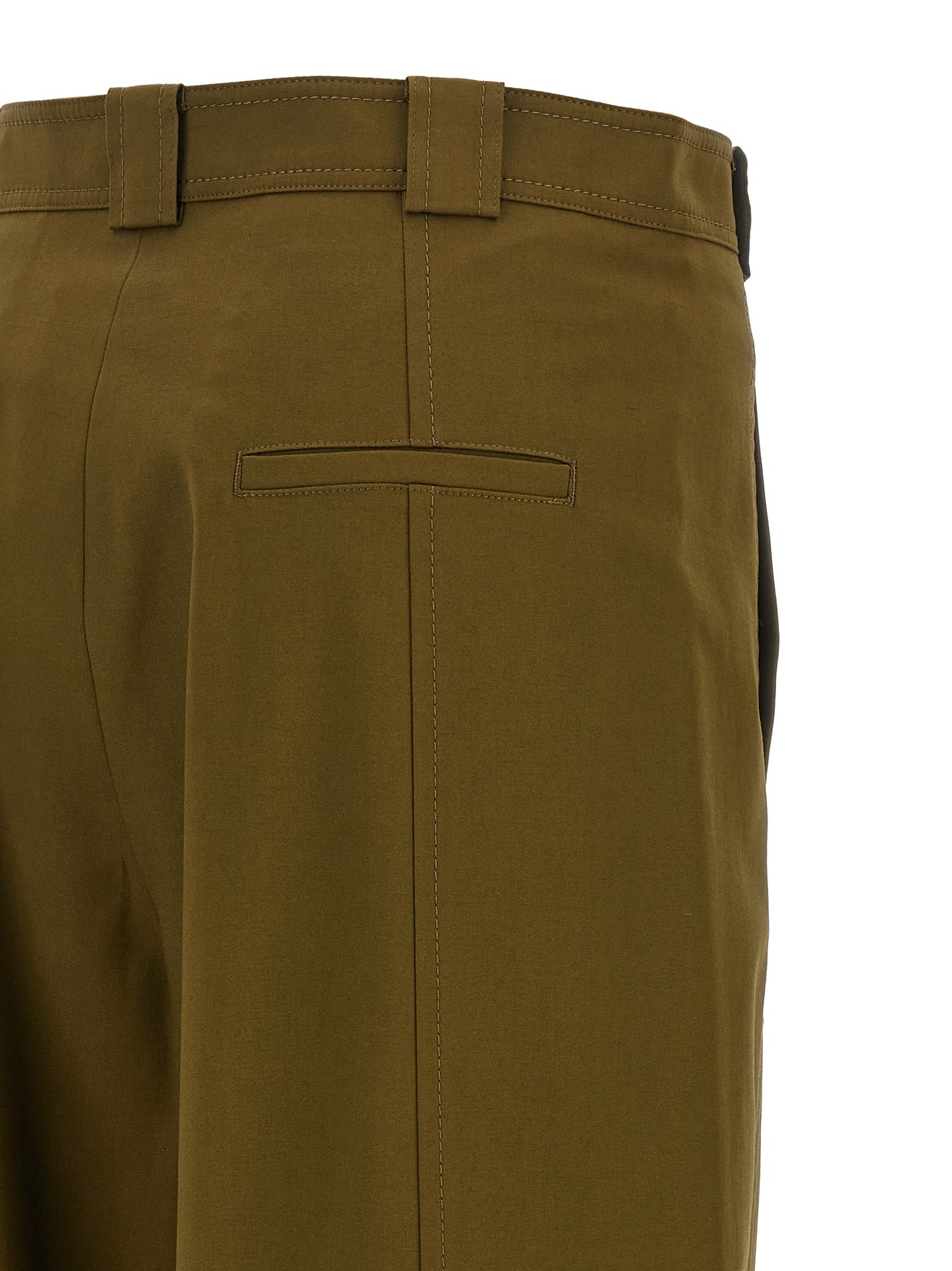 Trousers by Max Mara for women in stretch cotton canvas bicolour, gold, green & olive features an sartorial silhouette, showcasing a precise wide & cropped and cropped with a sartorial for a refined look.