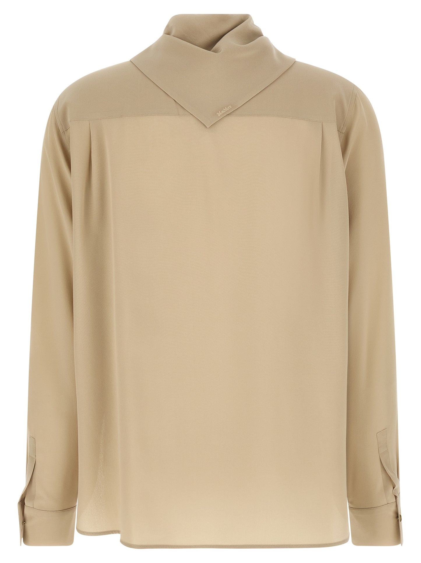 Blouse by Max Mara for women in silk crepe beige & sand features an polished silhouette, showcasing a sophisticated high-neck neckline and detail for a truly polished finish.