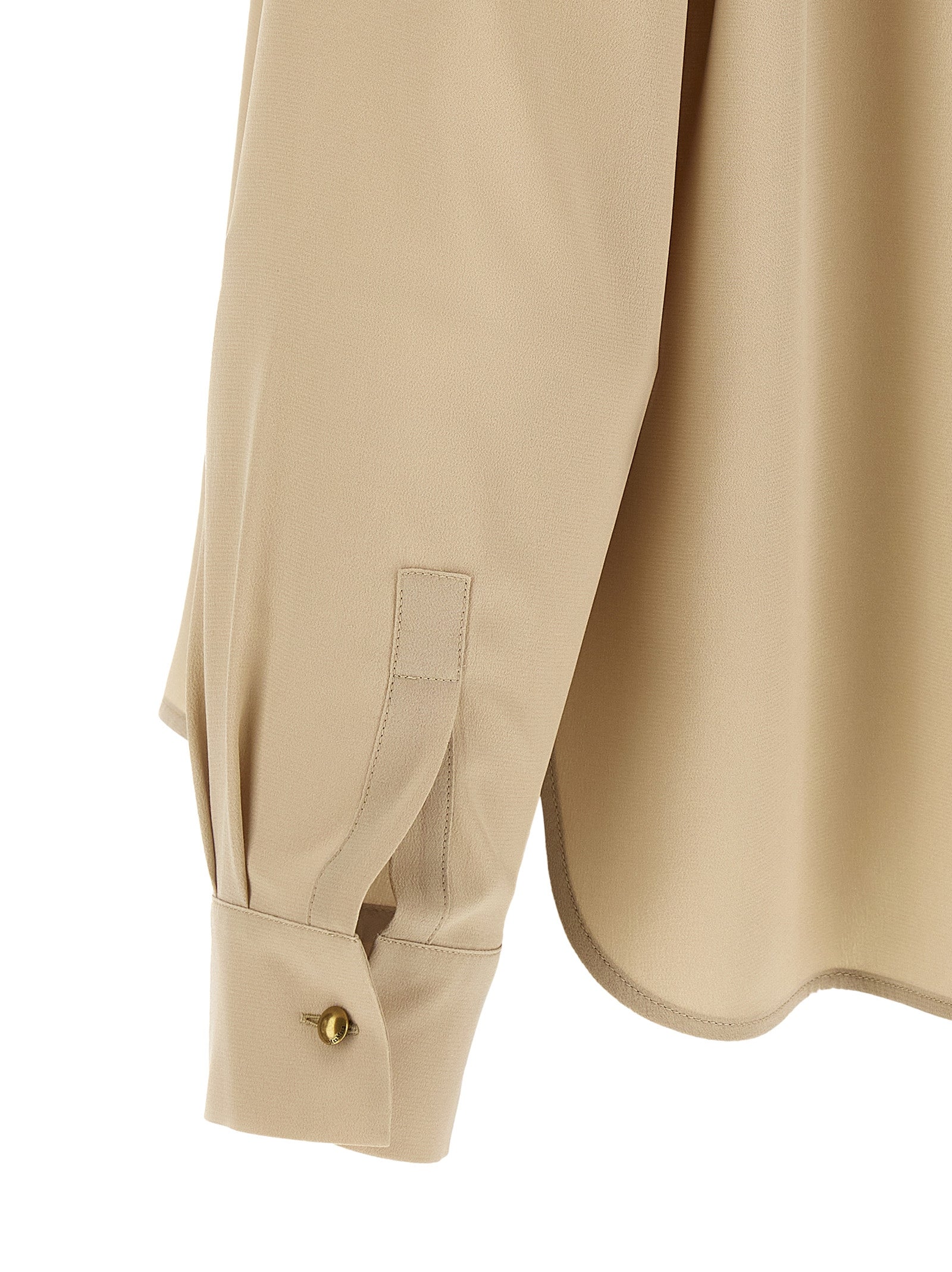 Blouse by Max Mara for women in silk crepe beige & sand features an architectural silhouette with a refined and elegant high-neck neckline for a architectural look.