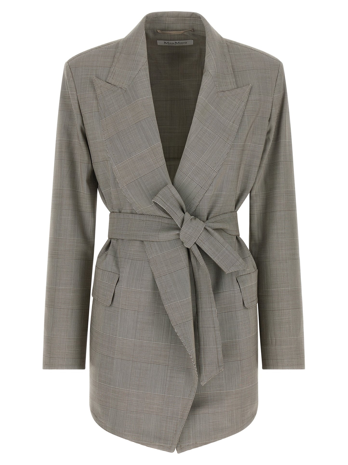 Blazer by Max Mara for women in virgin wool brown & gray showcases a polished silhouette, highlighted by a refined wrap neckline and polished for a sophisticated finish.