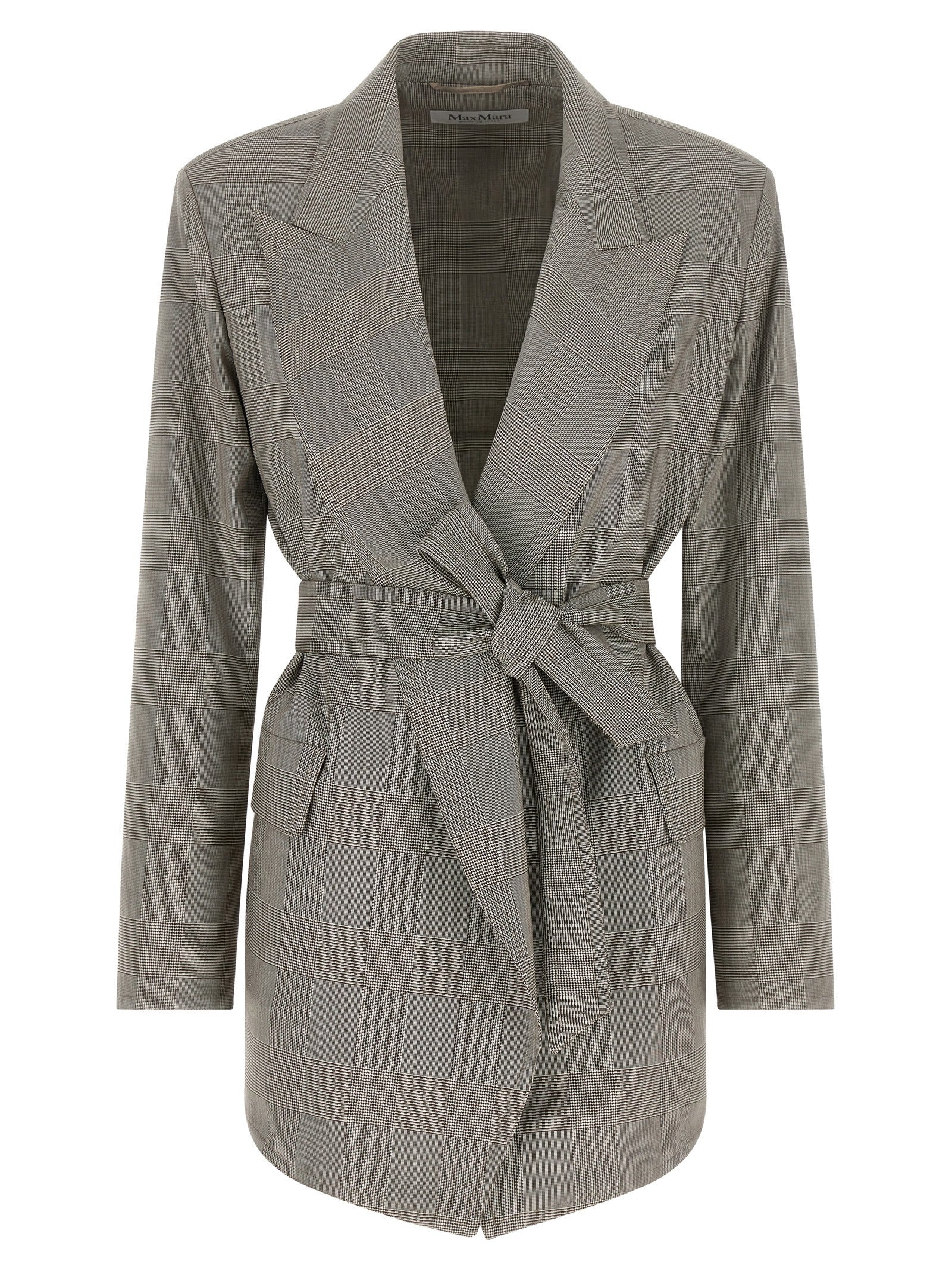 Blazer by Max Mara for women in virgin wool brown & gray showcases a polished silhouette, highlighted by a refined wrap neckline and polished for a sophisticated finish.