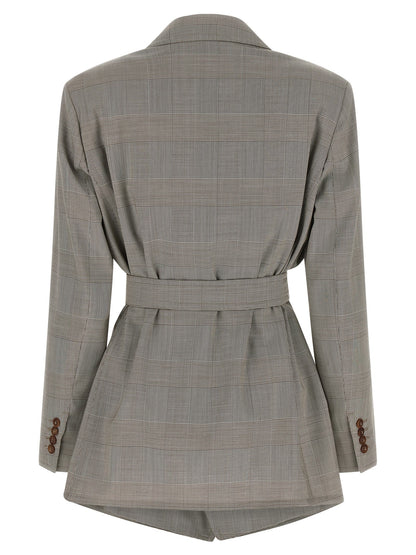 Blazer by Max Mara for women in virgin wool brown & gray showcases a polished silhouette, highlighted by a refined wrap neckline and polished for a sophisticated finish.